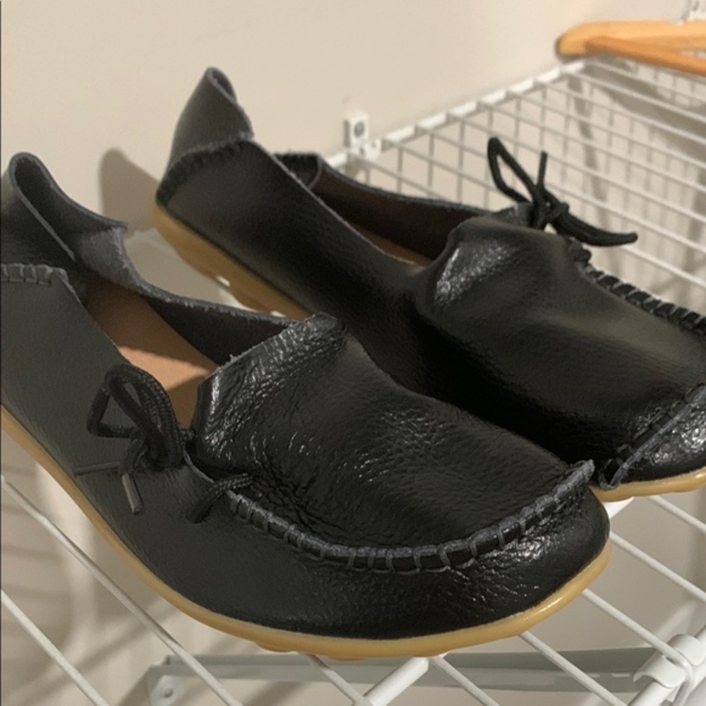 Black Italy Leather Loafers for Women